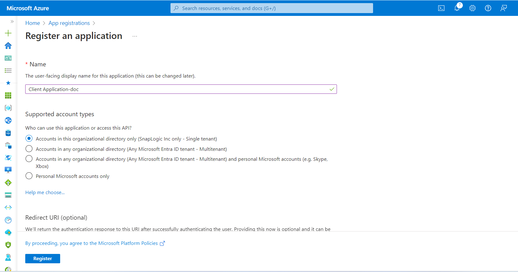 Register an application