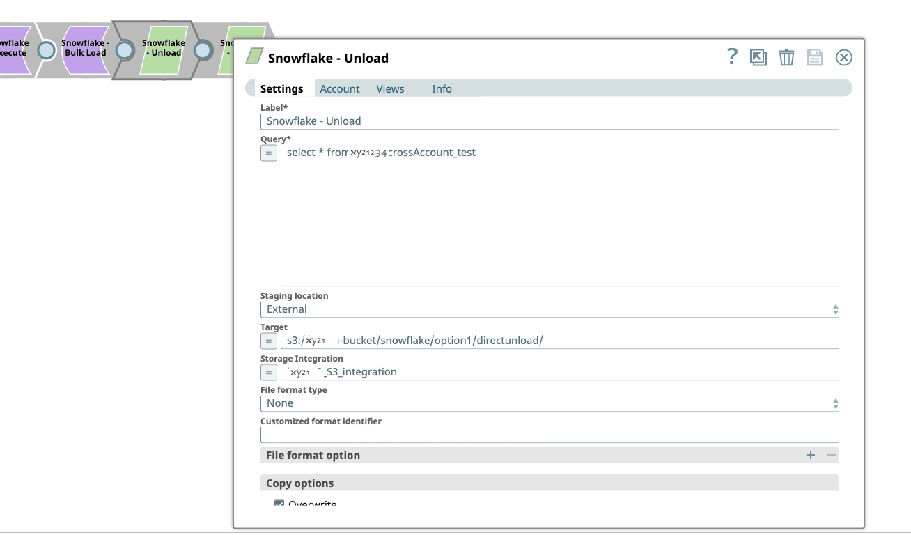 Snowflake Unload Snap Settings
