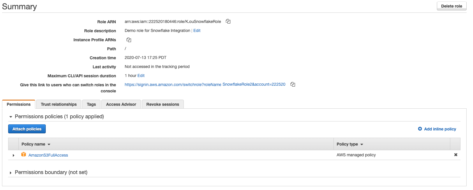 Create Role: Role ARN