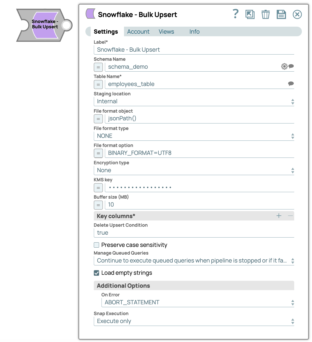 Snowflake Bulk Upsert Configuration