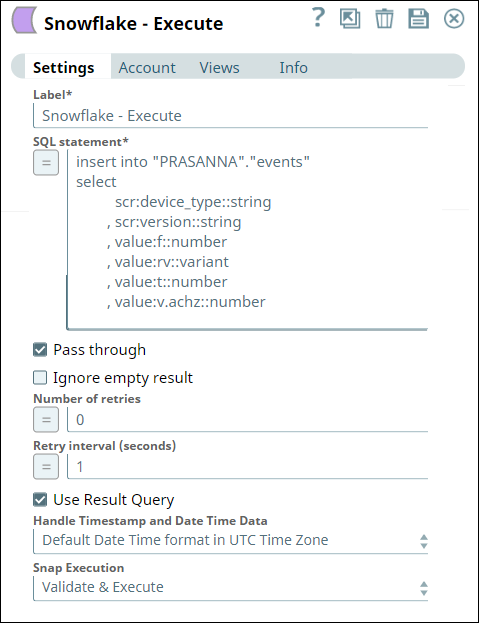 Snowflake Execute Settings