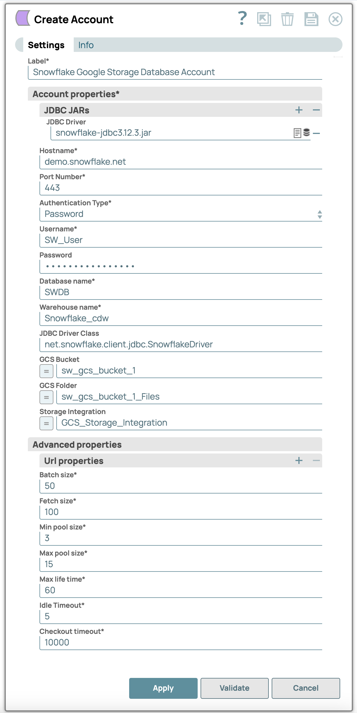 Snowflake Google Storage Database account