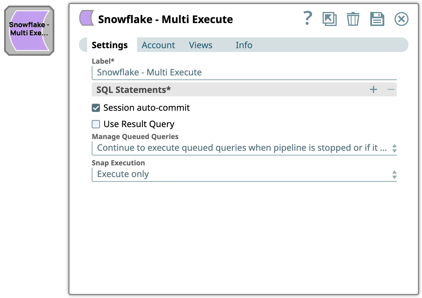 Snowflake Multi Execute Configuration