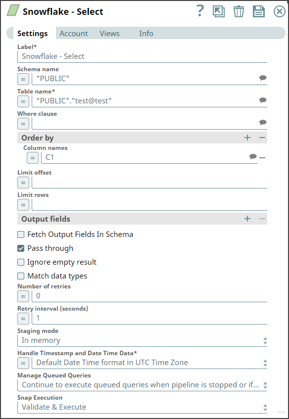 Snowflake Select Configuration