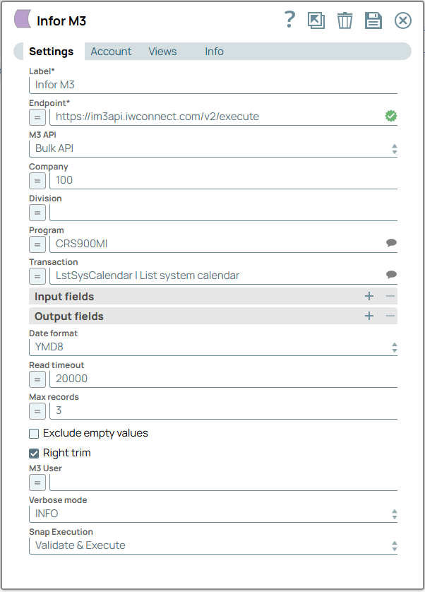 Infor M3 Snap configuration