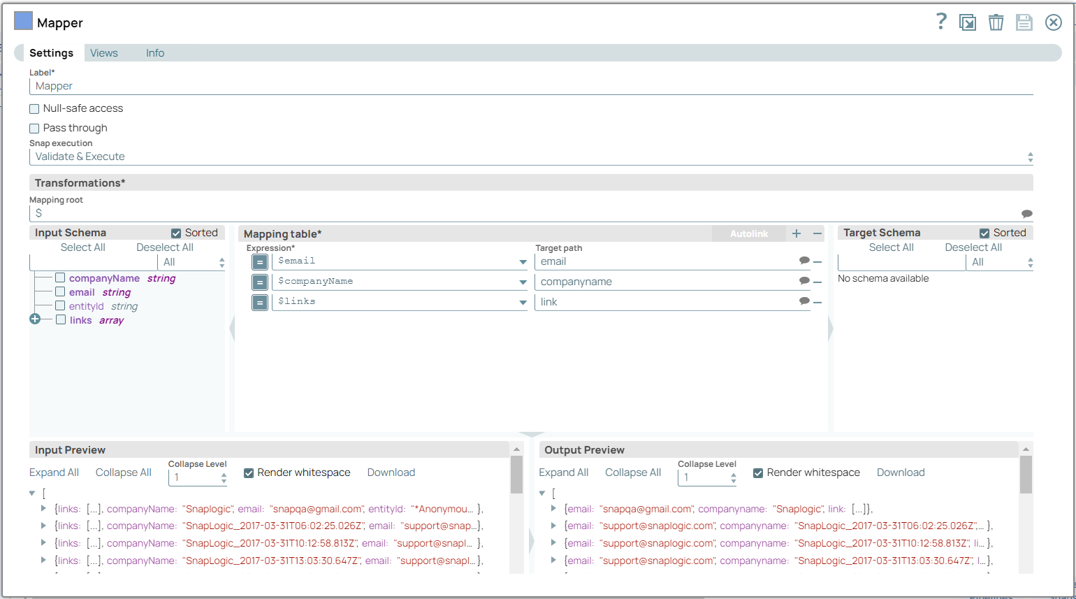 Mapper Snap configuration