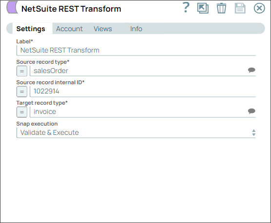 NetSuite REST Transform Snap configuration