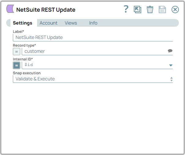 NetSuite REST Update Snap configuration