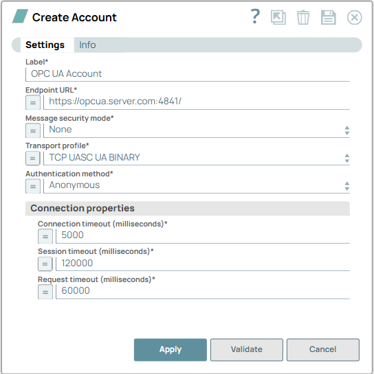 OPC UA Account Settings