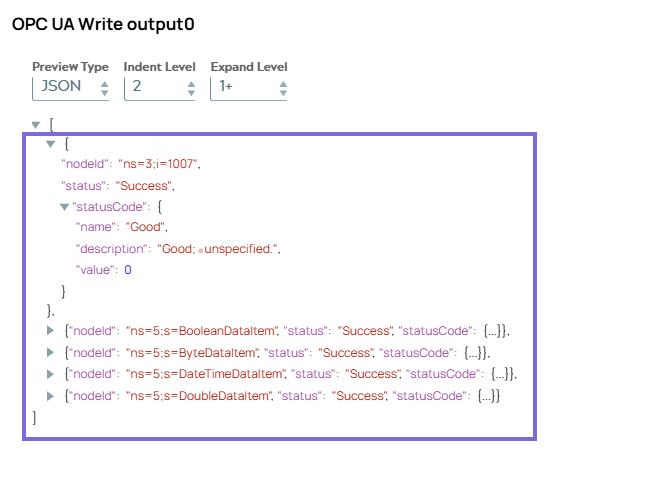 OPC UA Write Snap output