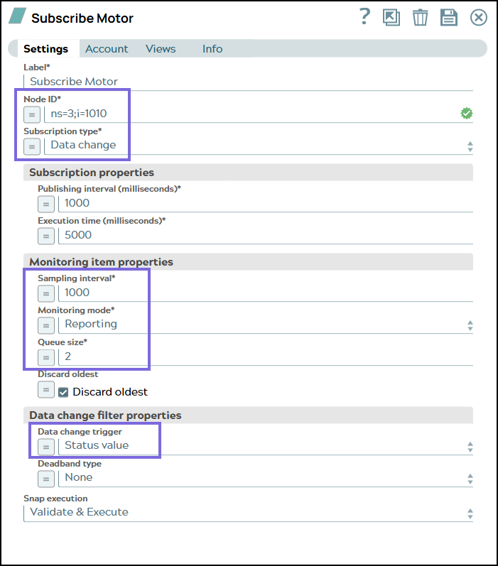 OPC UA Subscribe Config
