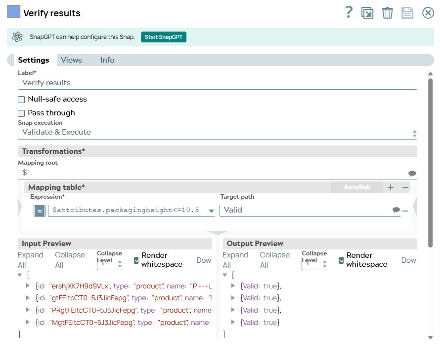 Mapper Snap configuration