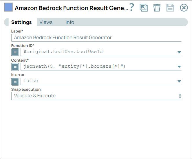 Amazon Bedrock Function Result Generator Snap configuration