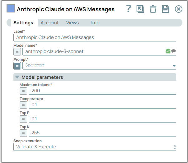 Anthropic Claude on AWS Messages Snap configuration