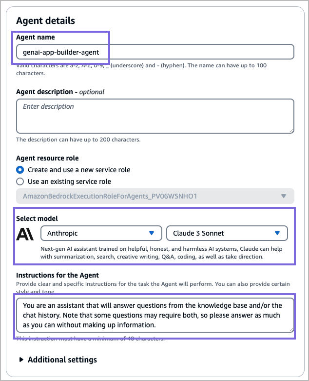 Agent and model details