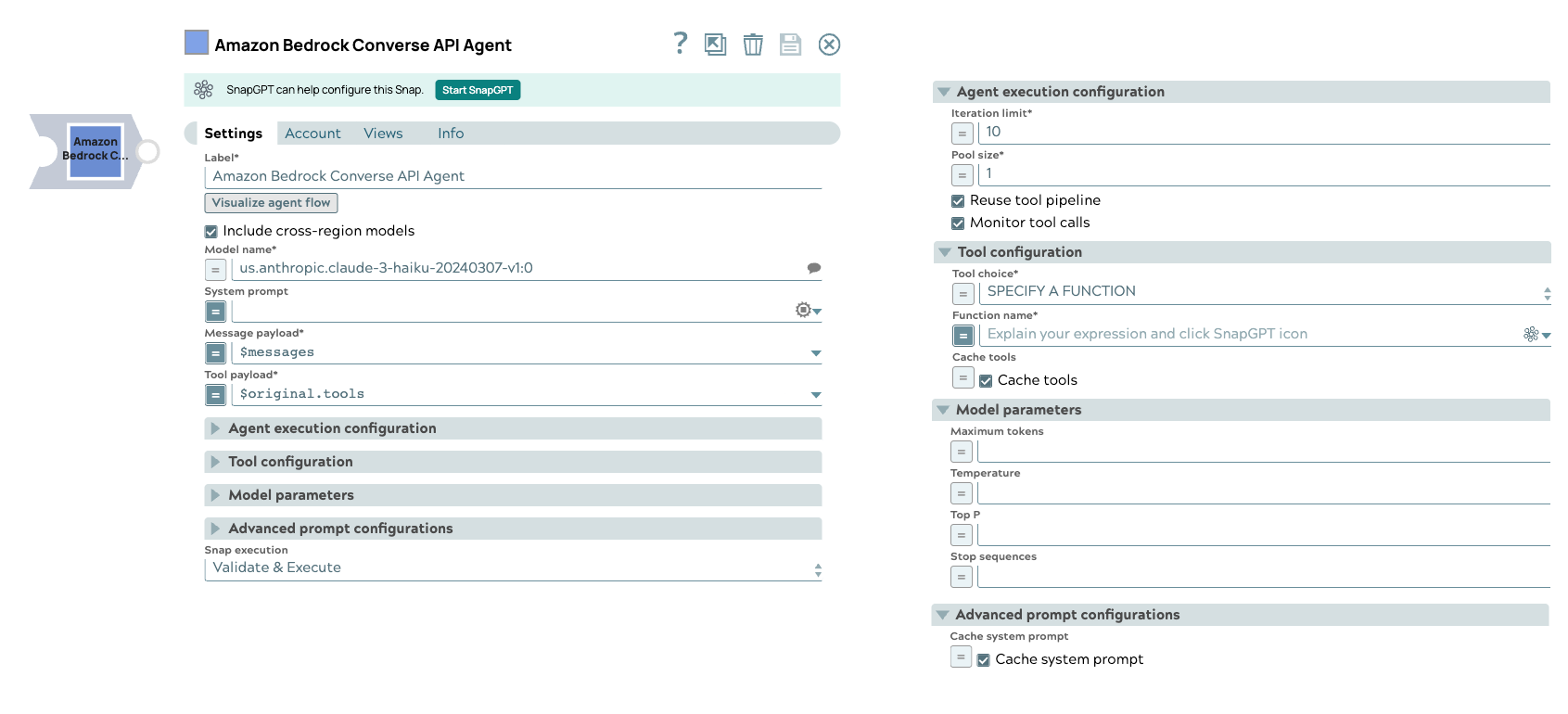 Snap dialog with fieldsets expanded on the right side
