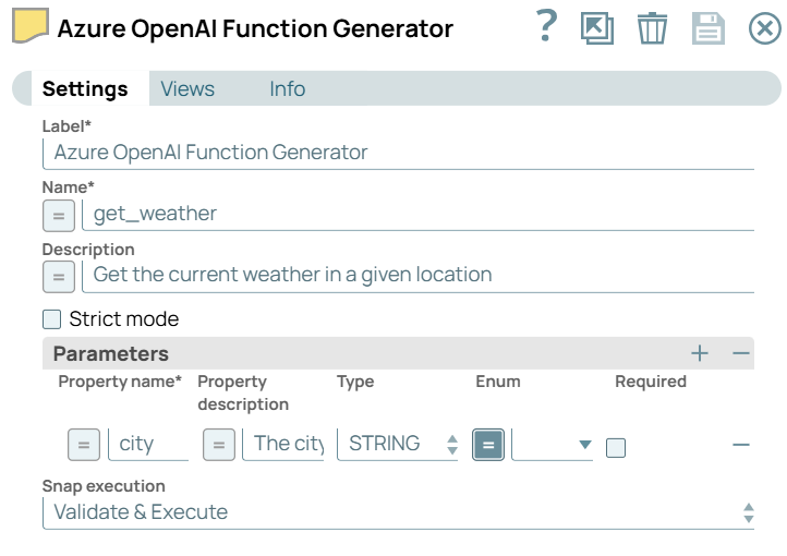 Azure OpenAI Function Generator Snap configuration