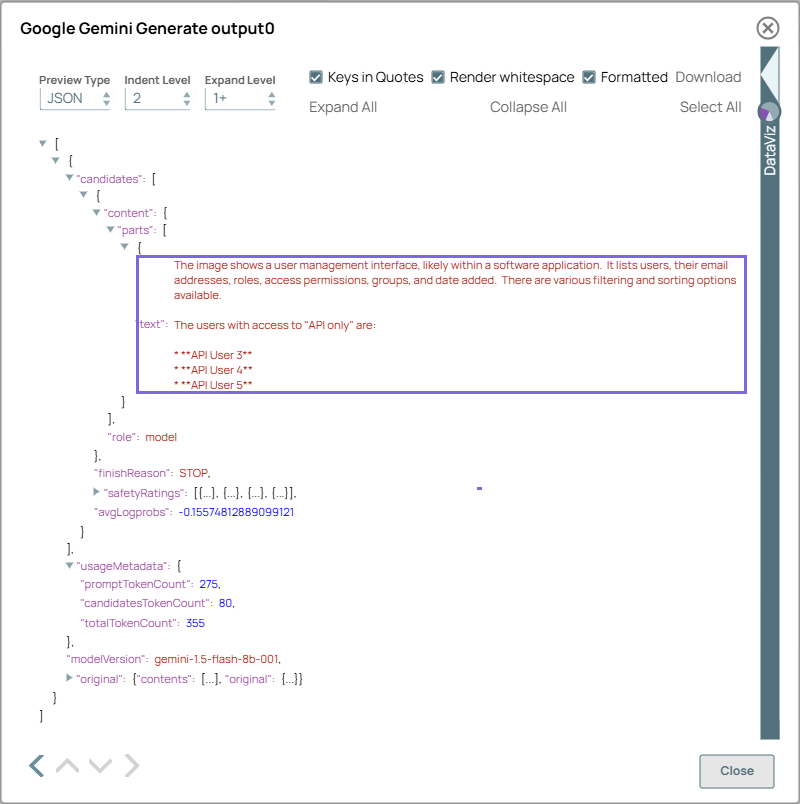 Google Gemini Generate Snap output