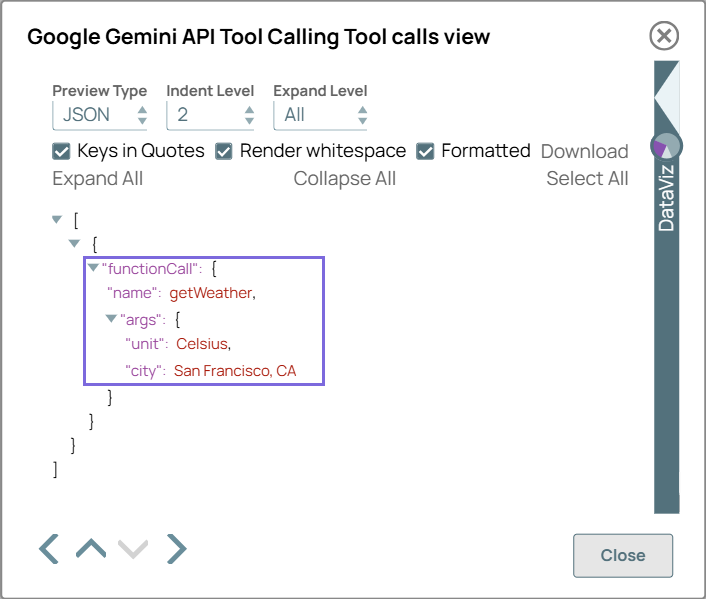 Google Gemini API Tool Calling Snap output