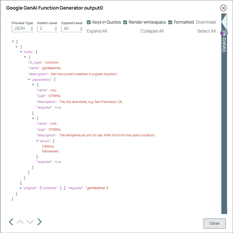 Google GenAI Function Generator Snap output