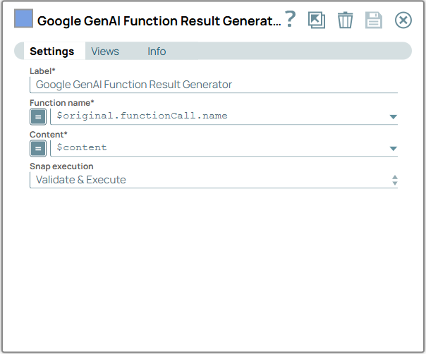 Google GenAI Function Result Generator Snap configuration