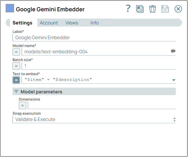 Google Gemini Embedder Snap configuration