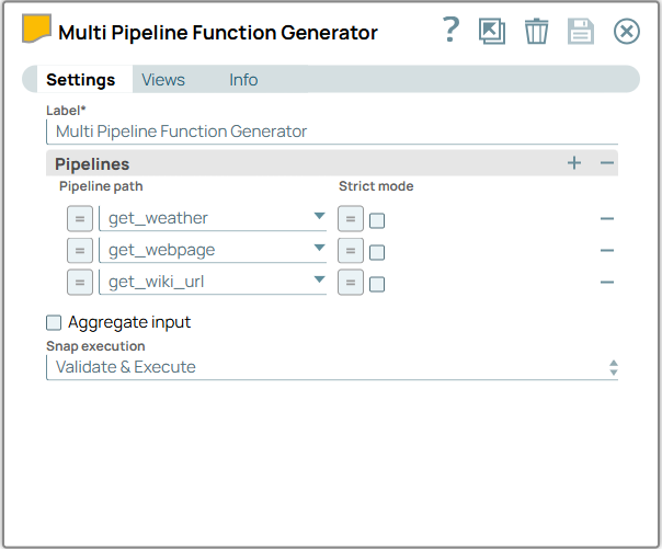Multi Pipeline Function Generator Snap configuration