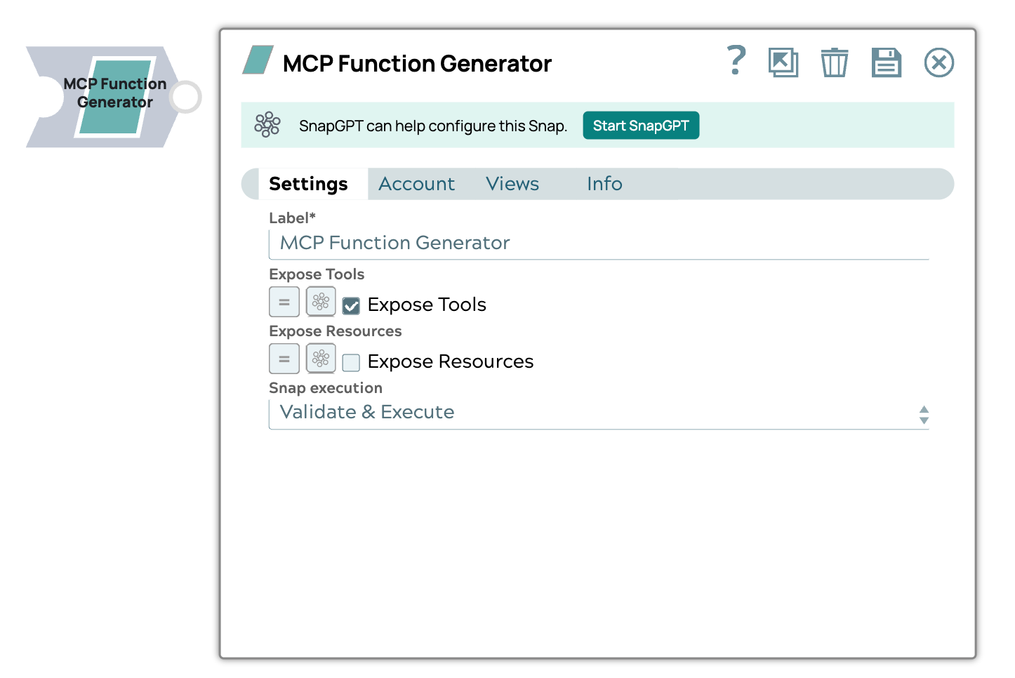 MCP Function Generator Snap dialog