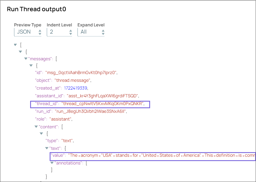Run Thread Snap output