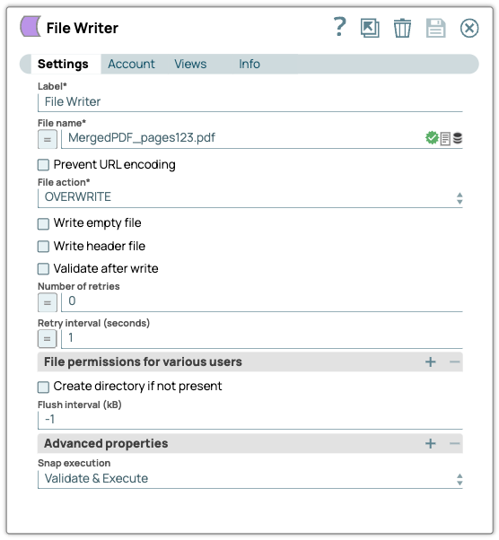File Writer Snap configuration