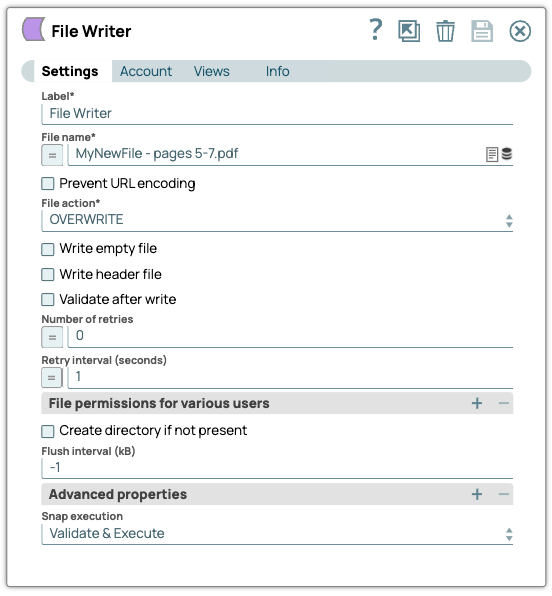 File Writer Snap configuration