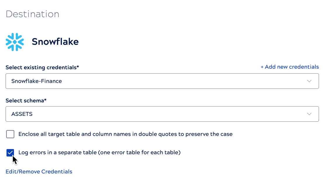 Error table checkbox