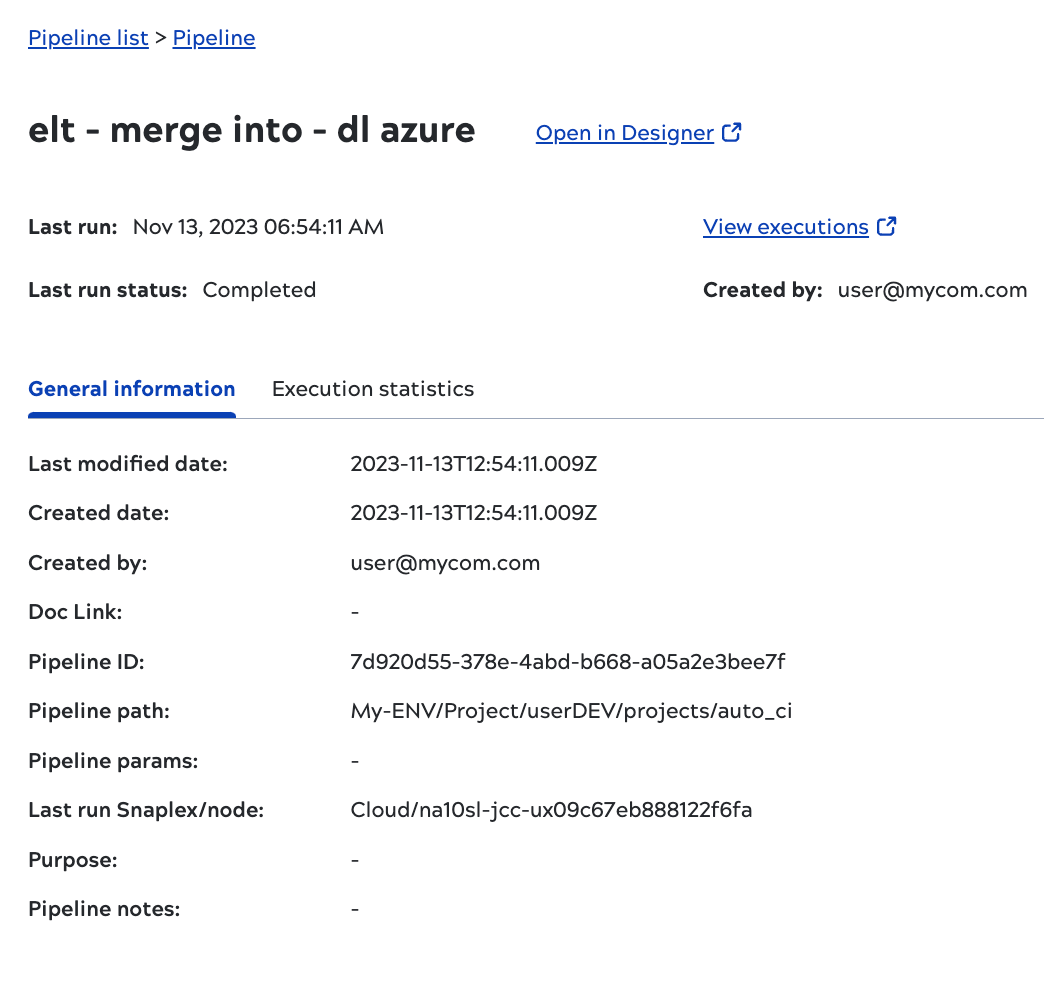 Asset catalog pipeline details General tab