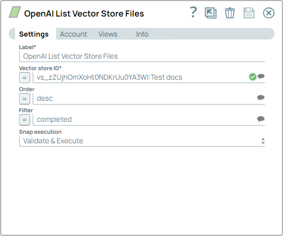 OpenAI List Vector Store Files Snap configuration